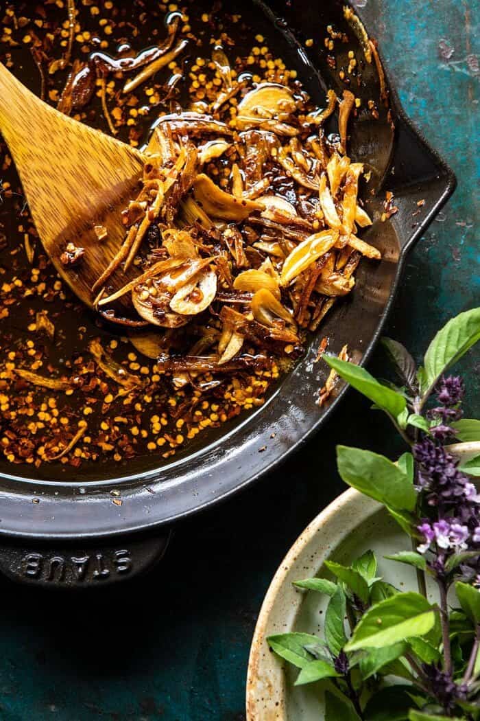 Chili Garlic Oil in skillet