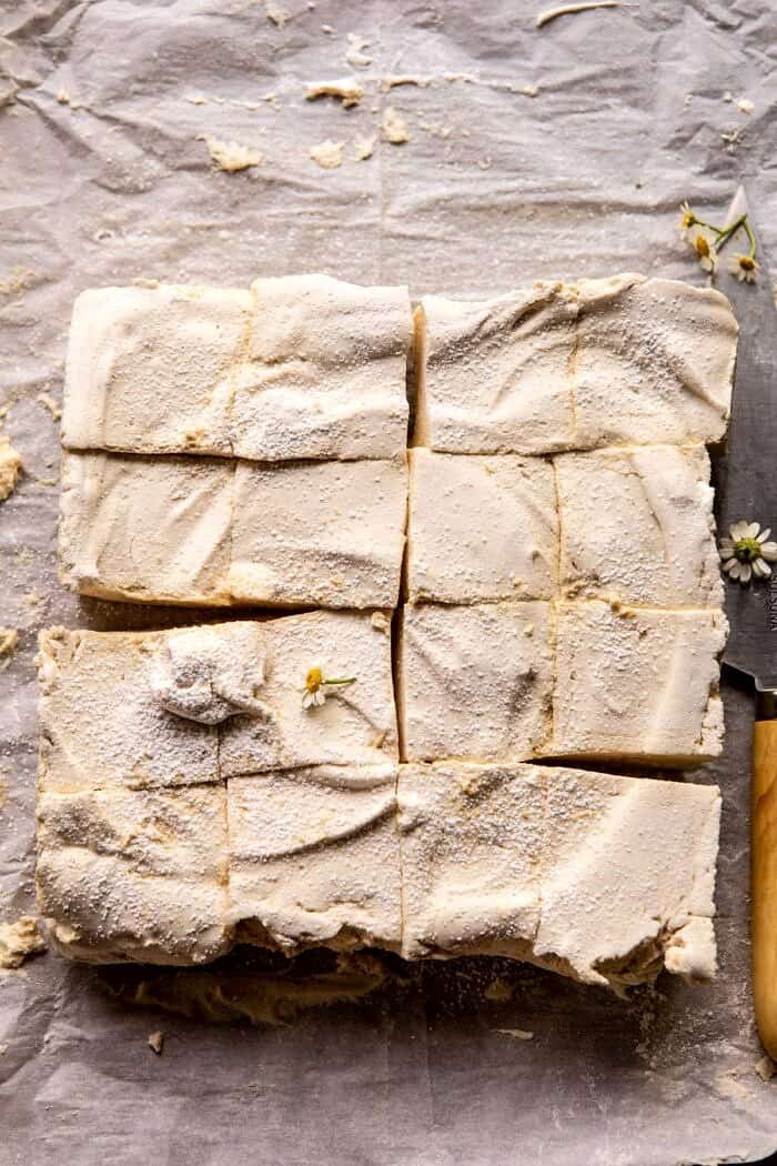 overhead photo of homemade honey marshmallows