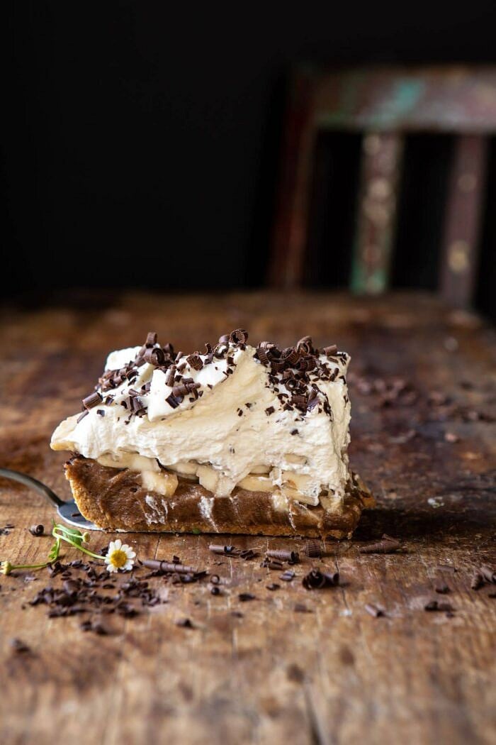 side angled photo of Healthier Banoffee Pie slice