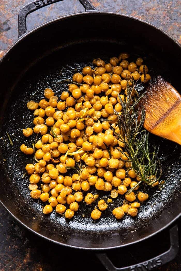 Crisp Lemon Rosemary Chickpeas in skillet