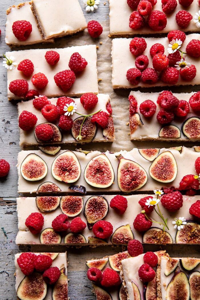 overhead close up photo of No Fuss Healthy Coconut Tart | halfbakedharvest.com #vegan #nobake #healthydessert #healthy