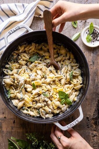 One Pot Lemon Basil, Corn, and Ricotta Pasta | halfbakedharvest.com #onepot #easyrecipes #pasta #summer