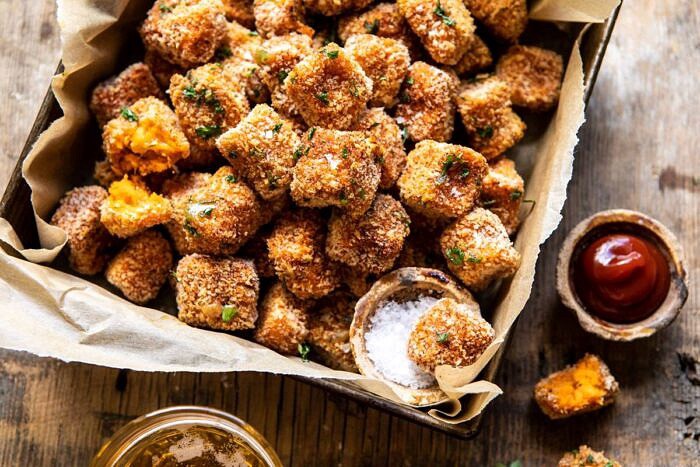 horizontal photo of Baked Sweet Potato Parmesan Tater Tots