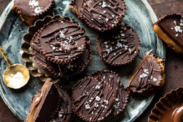 horizontal photo of 6 Ingredient Milk Chocolate Salted Caramel Cups 