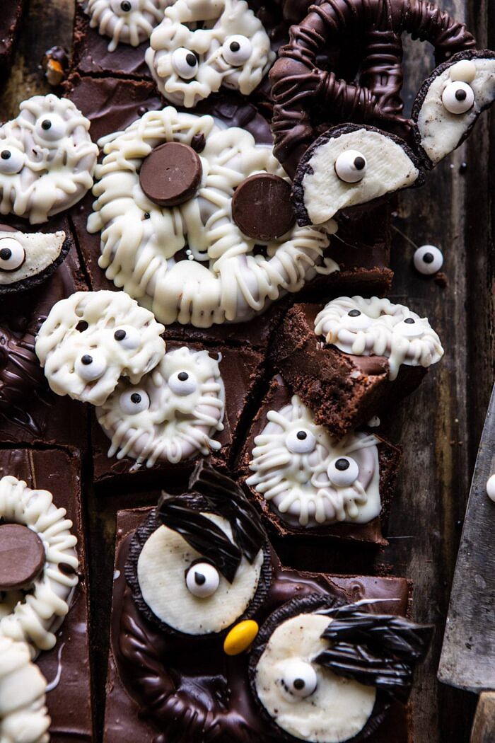 close up photo of BOO! Spooky Monster Chocolate Covered Pretzel Brownie