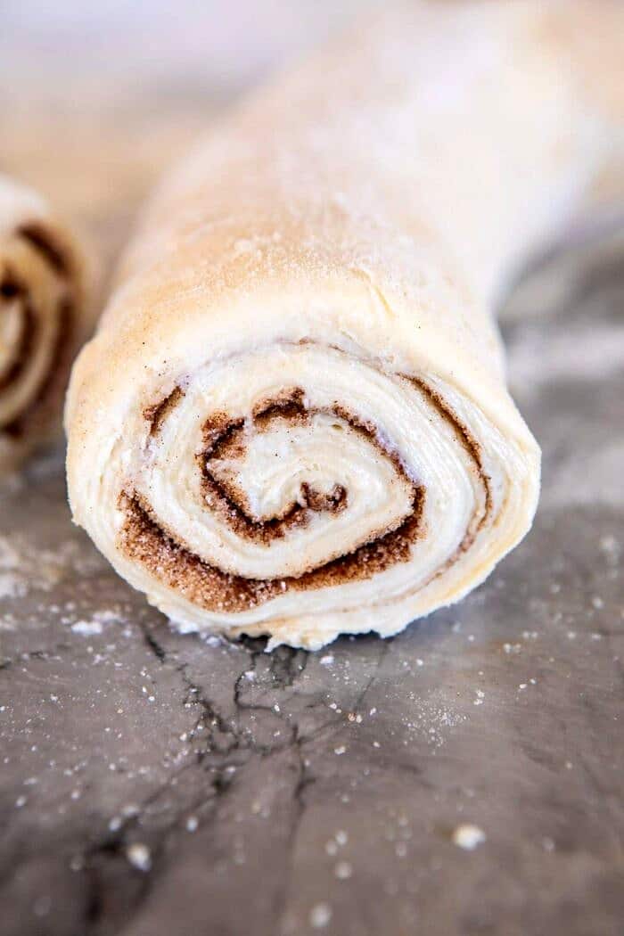 close up of dough log