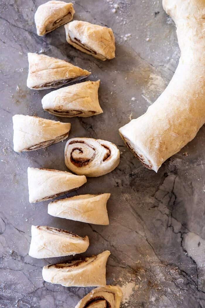 dough after cutting into rolls