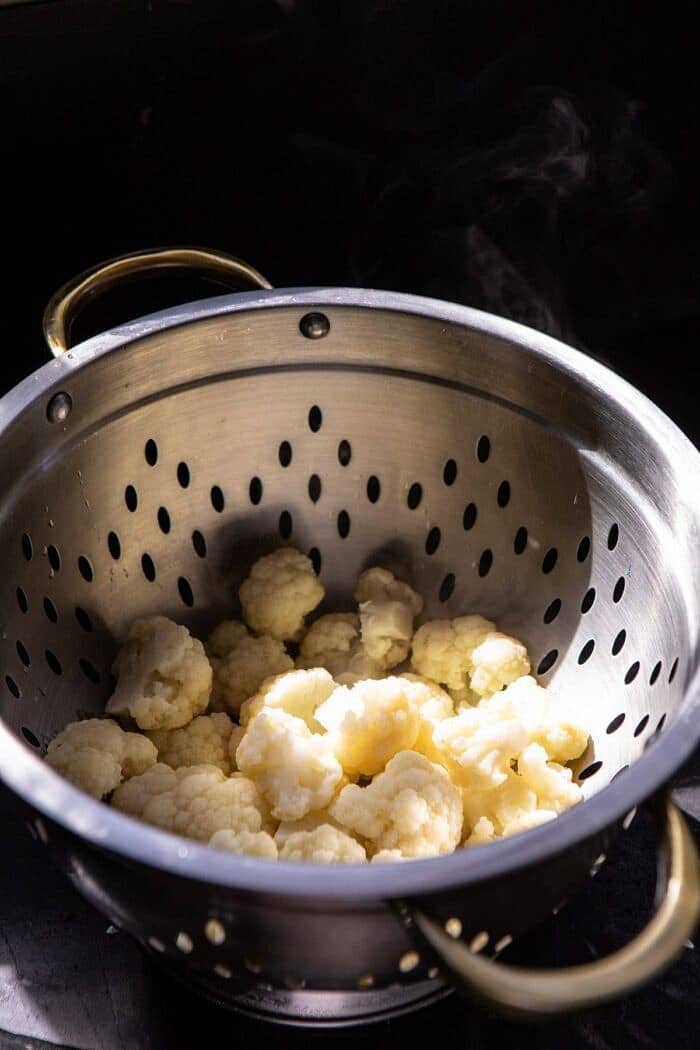 Cauliflower in strainer 