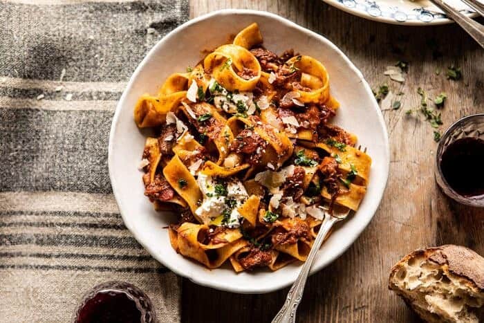 horizontal photo of Slow Cooker Red Wine Sunday Ragu Pasta