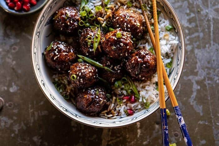 horizontal photo of Weeknight Sticky Ginger Sesame Chicken Meatballs 