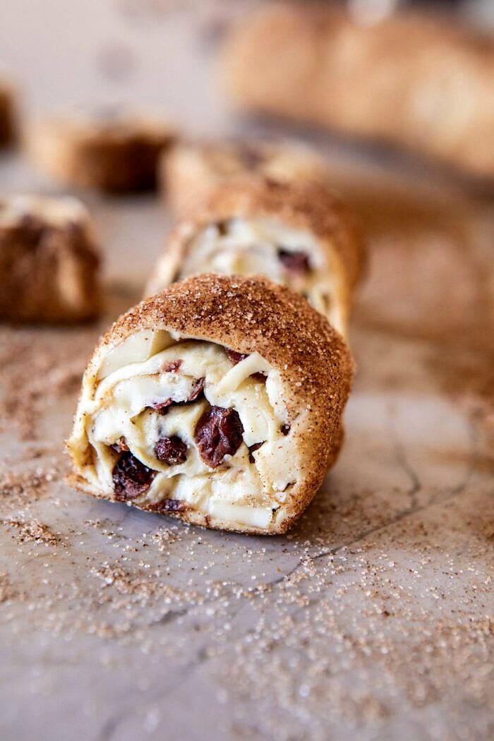 5 Ingredient Cranberry Brie Cinnamon Puff Pastry log before baking 