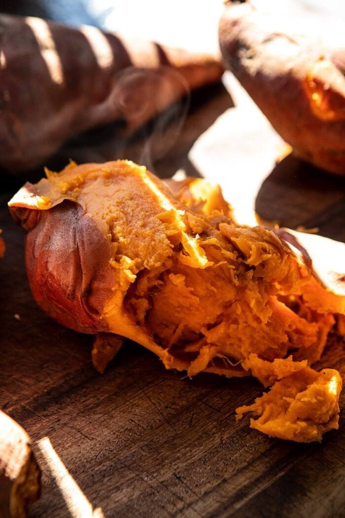 raw sweet potato with steam