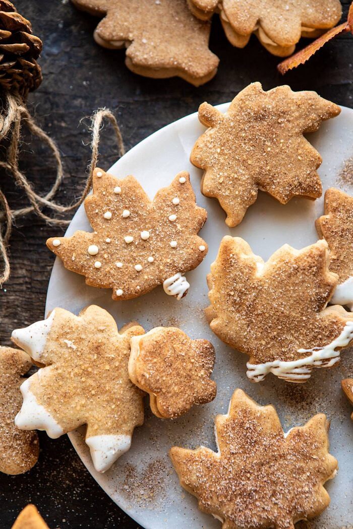 overhead close up photo of Chai Spiced Maple Sugar Cookies with Browned Butter Frosting