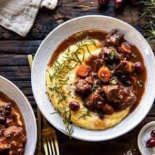 Cranberry Cider Braised Beef Stew with Rosemary Polenta | halfbakedharvest.com #slowcooker #instantpot #beef #polenta