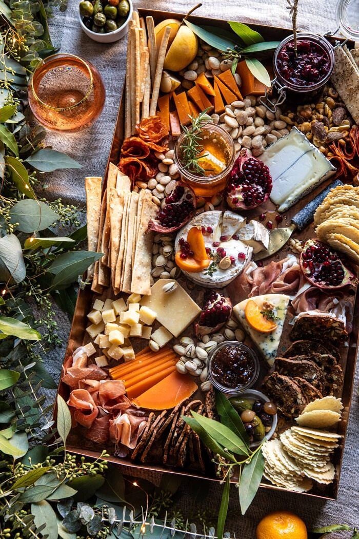 overhead close up photo of How to Make an Easy Holiday Cheese Board 