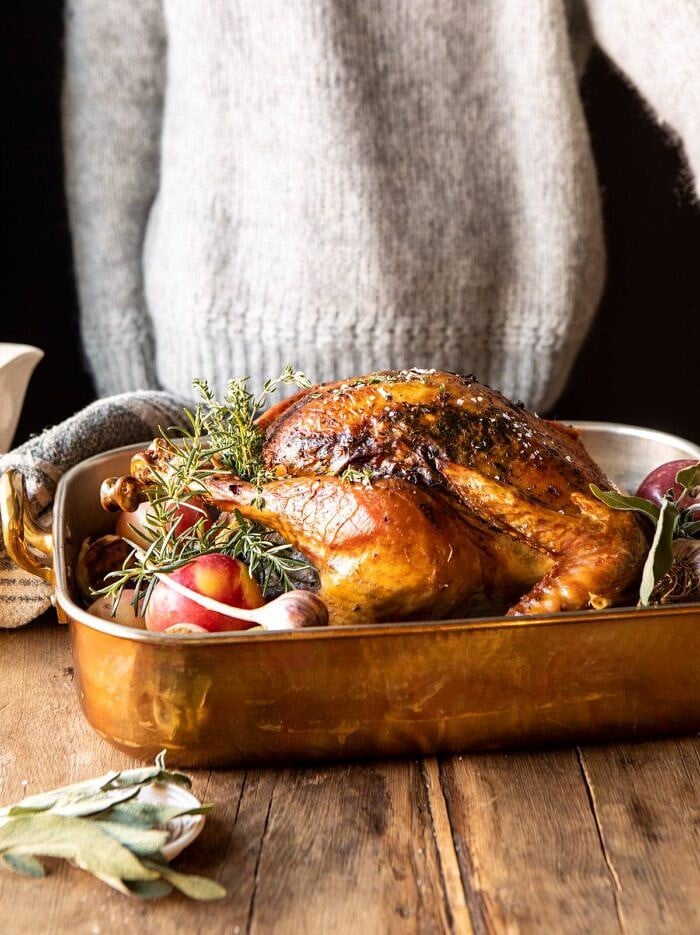 side angled photo of herb roasted turkey 
