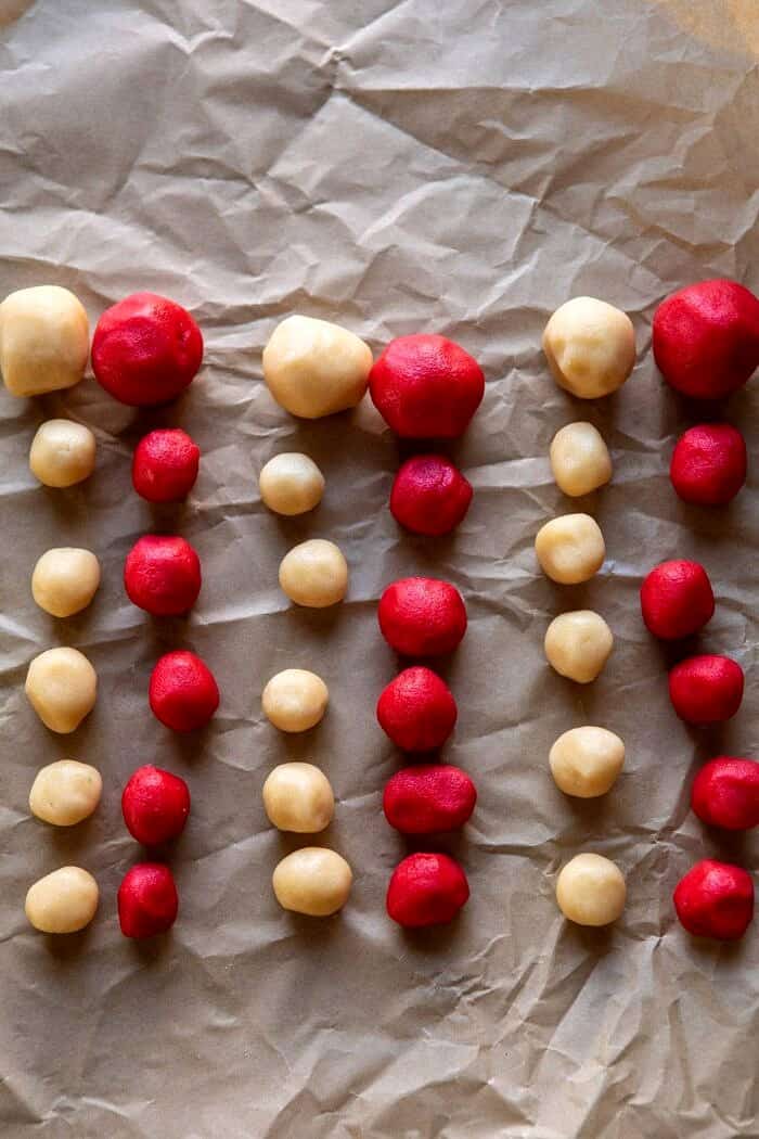 dough balls lined up before assembling