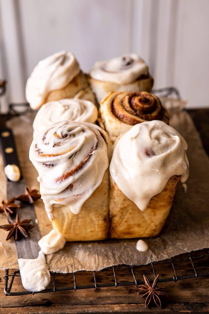 Overnight Cinnamon Roll Bread with Chai Frosting | halfbakedharvest.com #cinnamonrolls #christmas #breakfast