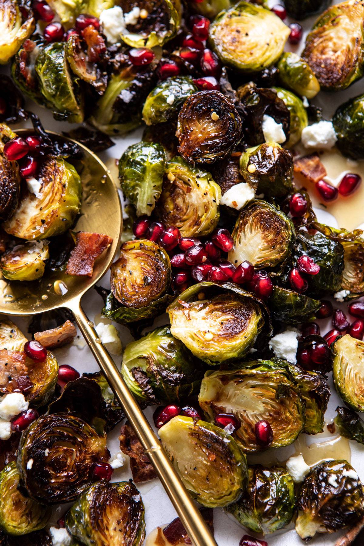 Roasted Bacon Brussels Sprouts with Salted Honey | halfbakedharvest.com #brusselssprouts #healthy
