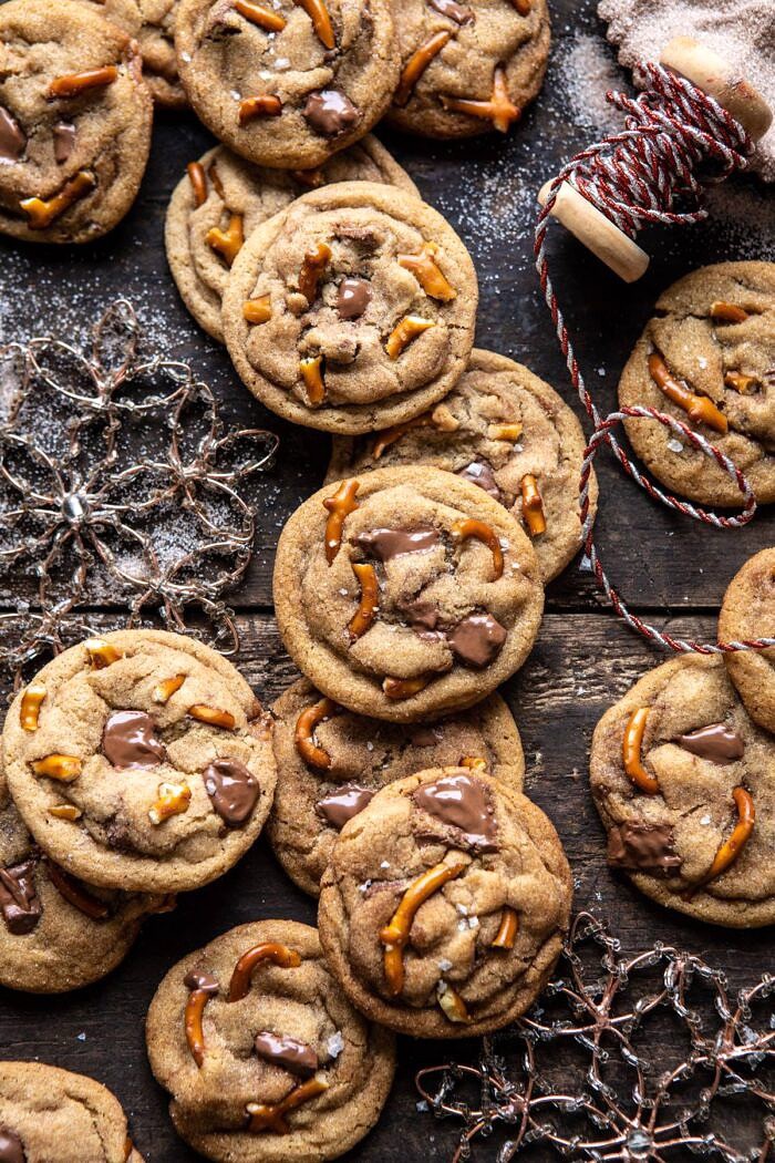 overhead photo of Salted Caramel Pretzel Snickerdoodles 
