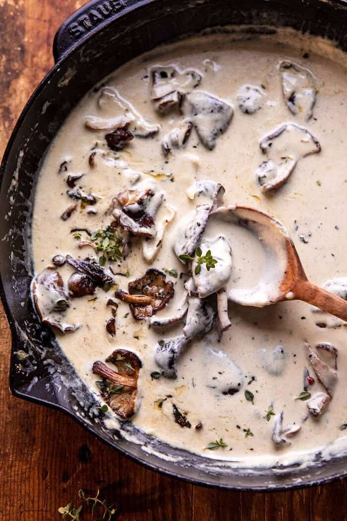 overhead photo of Buttered Mushroom Cream Sauce 