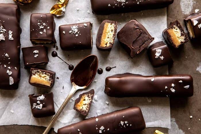 horizontal overhead photo of Homemade Vegan Twix Bars