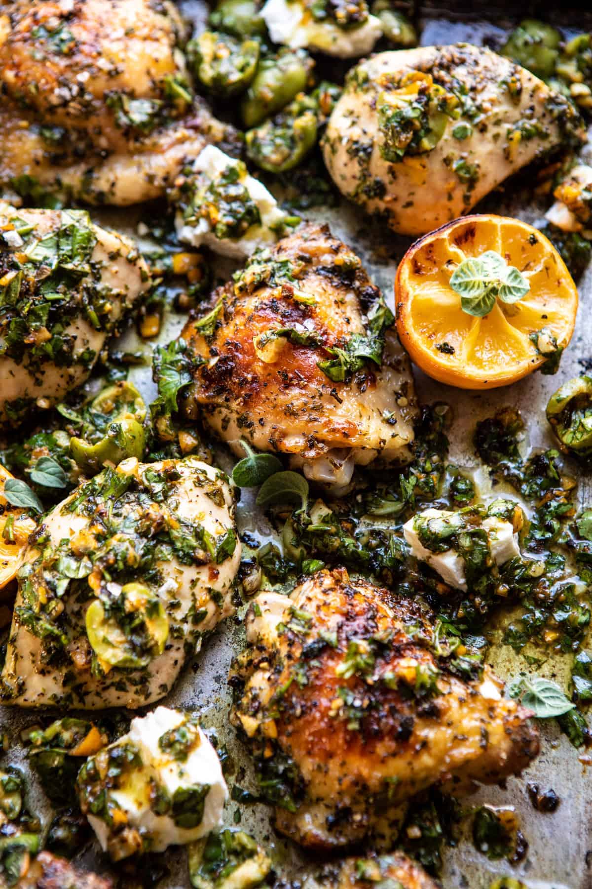 Roasted Garlic Butter Chicken with Lemon Olive Dressing | halfbakedharvest.com