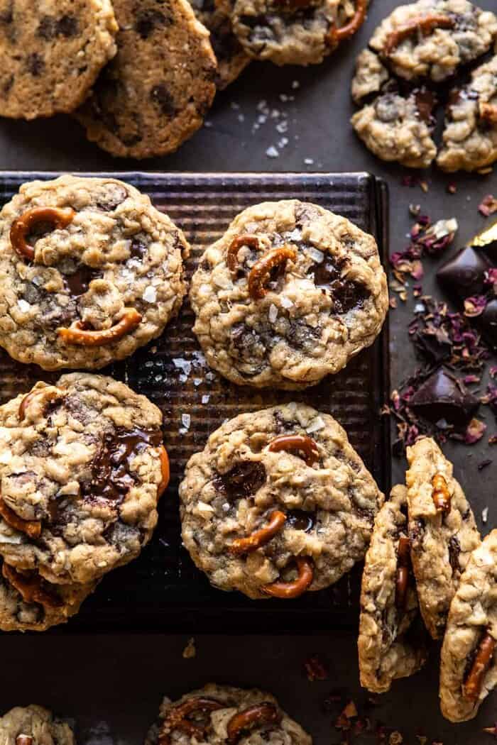 overhead photo of Salted Pretzel Cowboy Party Cookies