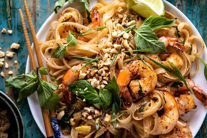 horizontal photo of Better Than Takeout Garlic Butter Shrimp Pad Thai