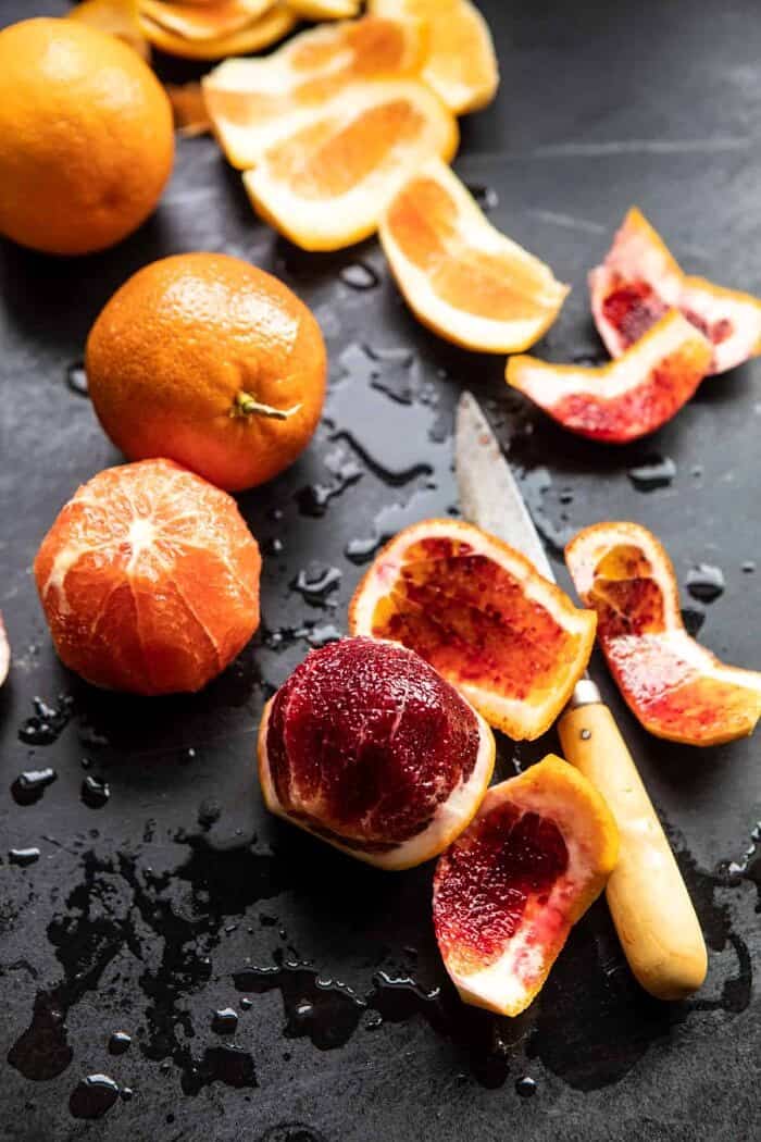 prep shot of raw blood oranges 