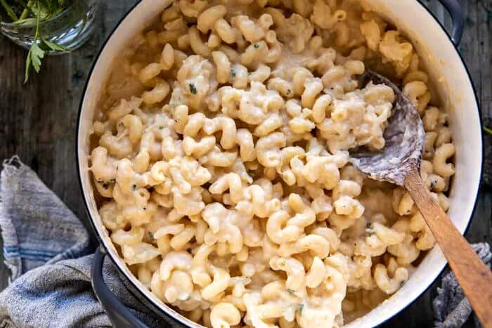 horizontal overhead photo of One Pot Creamy Cauliflower Mac and Cheese
