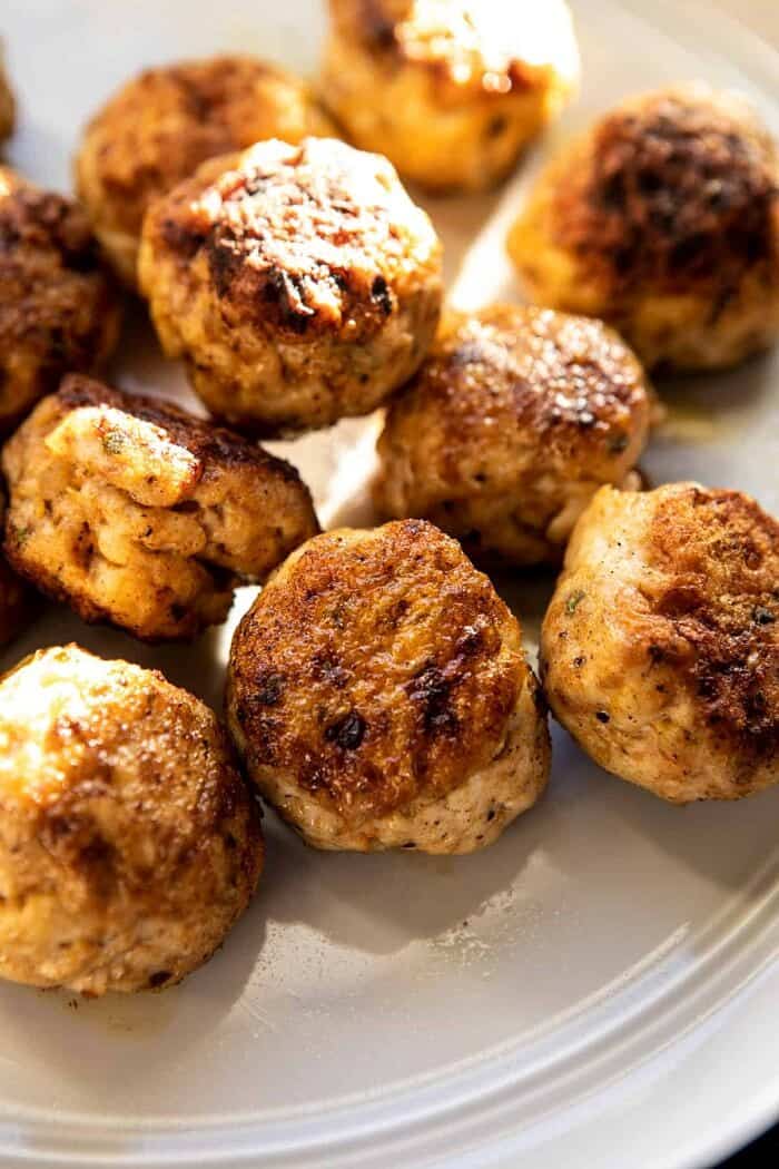 Greek Meatballs on plate after cooking