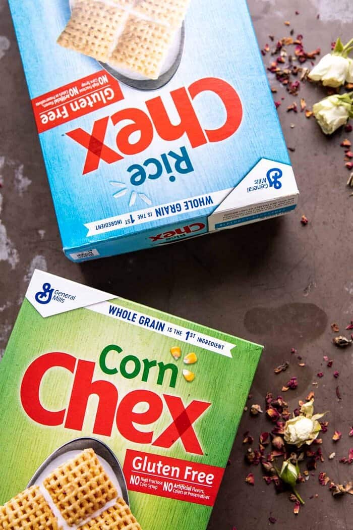overhead photo of Chex cereal boxes
