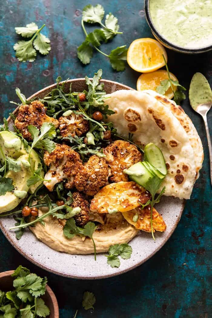 Cauliflower Shawarma with Green Tahini and Fried Halloumi | halfbakedharvest.com