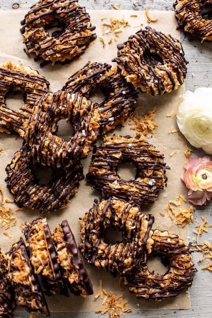 overhead photo of Healthyish Homemade Samoas Cookies 