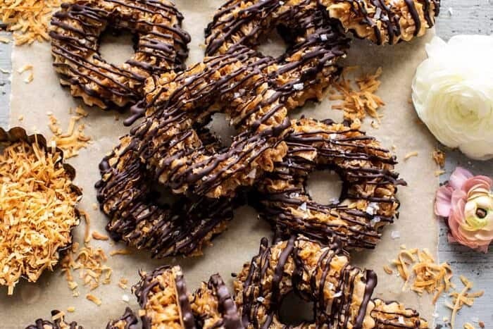 overhead close up horizontal photo of Healthyish Homemade Samoas Cookies