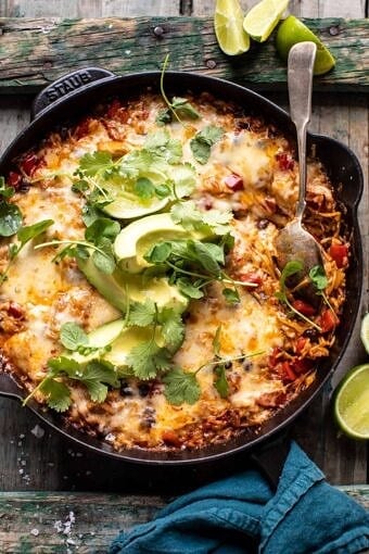One Skillet Cheesy Cuban Chicken Rice Bake | halfbakedharvest.com