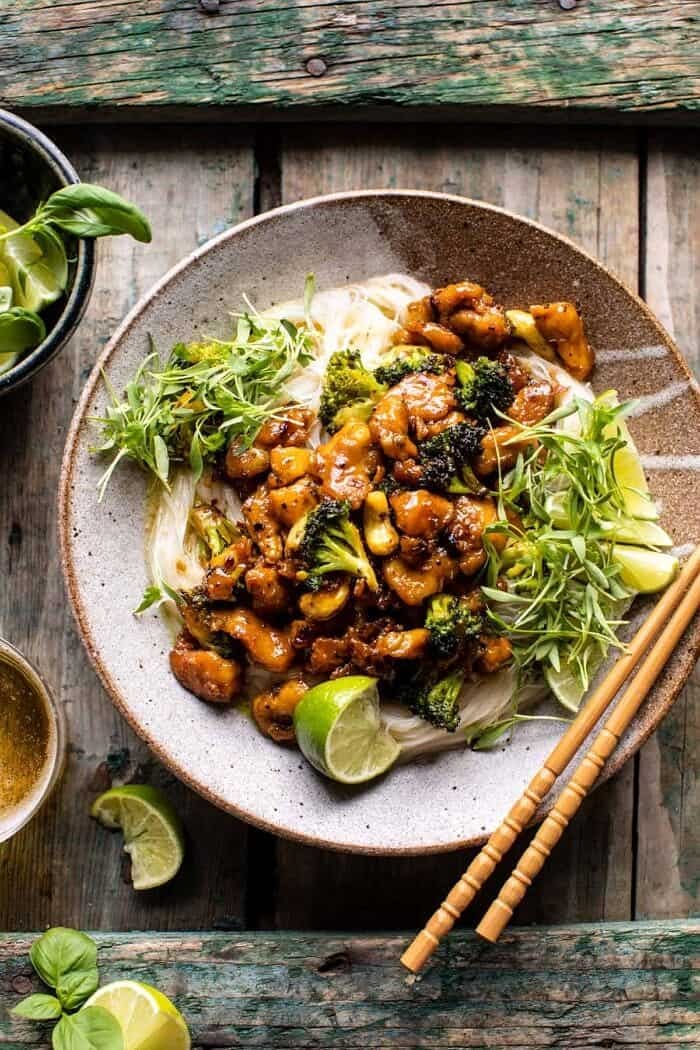 overhead close up photo of 25 Minute Thai Black Pepper Chicken and Garlic Noodles