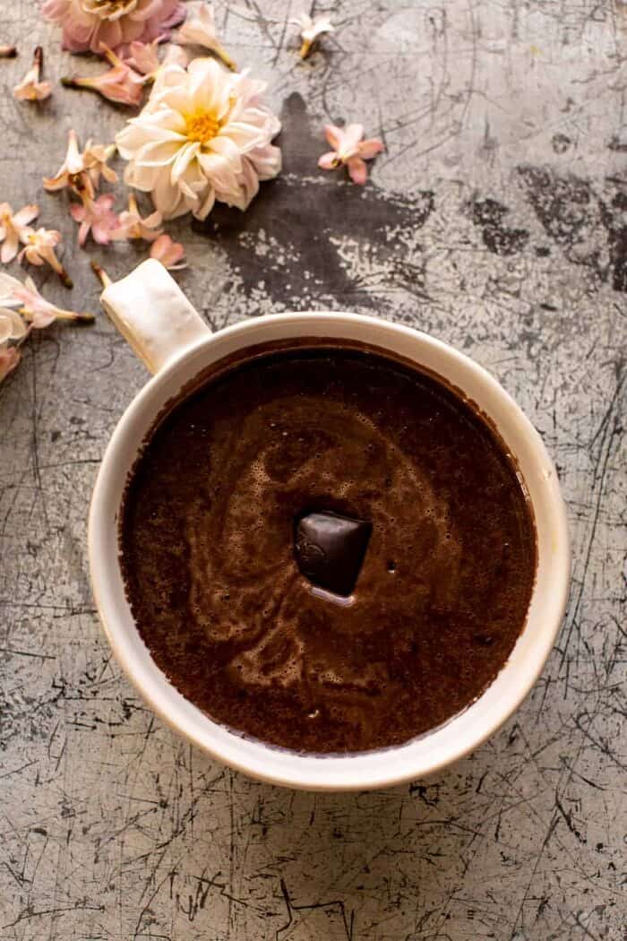overhead prep photo of 5 Minute Molten Chocolate Mug Cake before baking