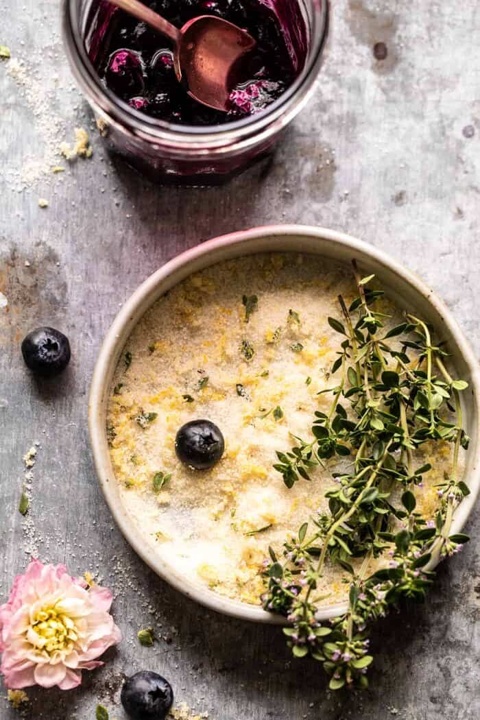 overhead prep photo of Lemon Thyme Sugar