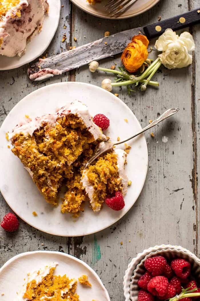 overhead photo of Coconut Carrot Cake slice