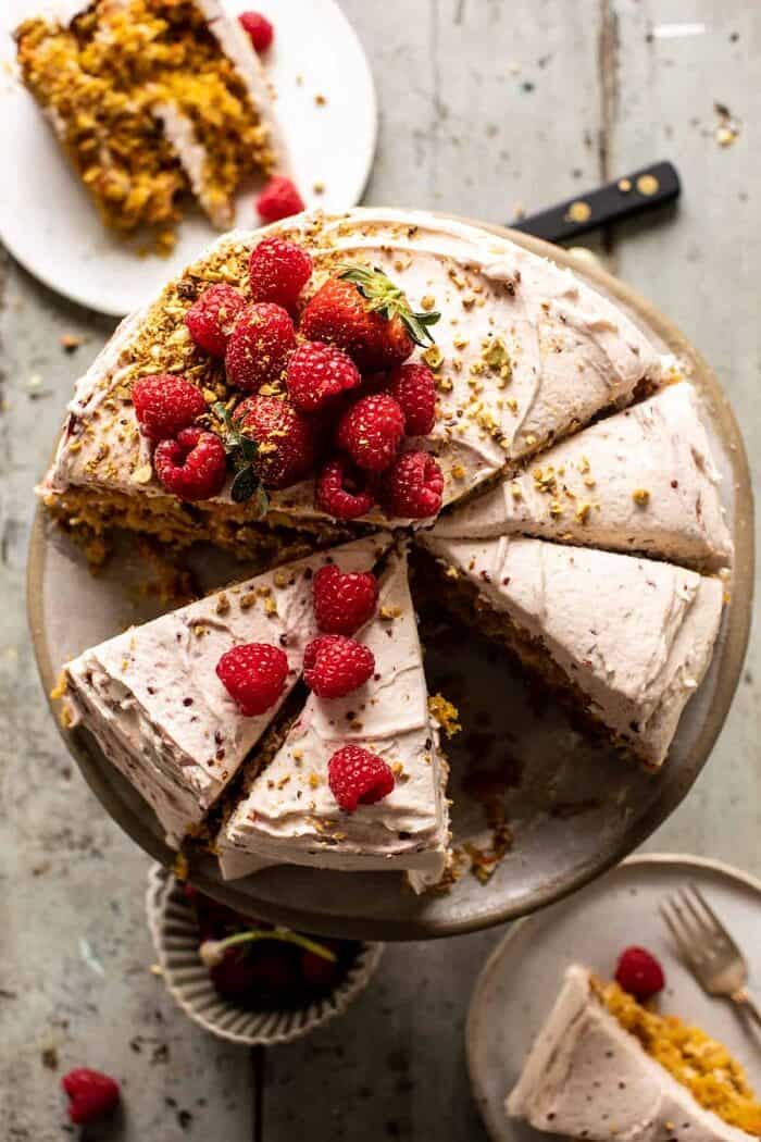 overhead photo of Coconut Carrot Cake with Jam Swirled Buttercream