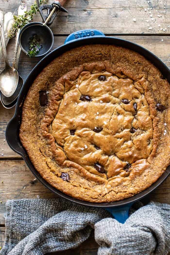 Crinkle Top Chocolate Peanut Butter Skillet Blondies | halfbakedharvest.com
