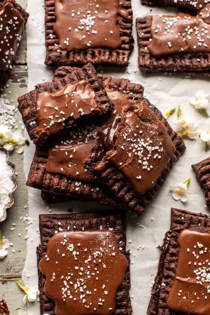 overhead close up photo of Homemade Chocolate Fudge Pop Tarts