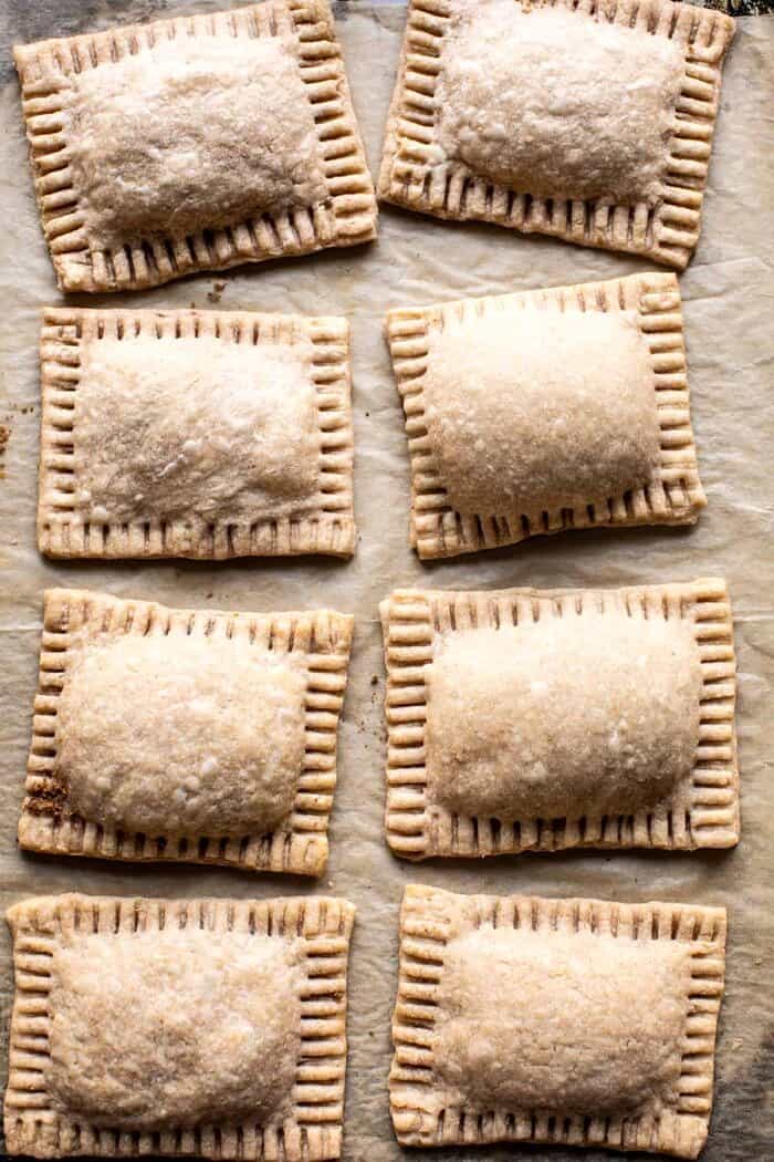overhead photo of Homemade Frosted Brown Sugar Cinnamon Pop Tarts after baking but without frosting