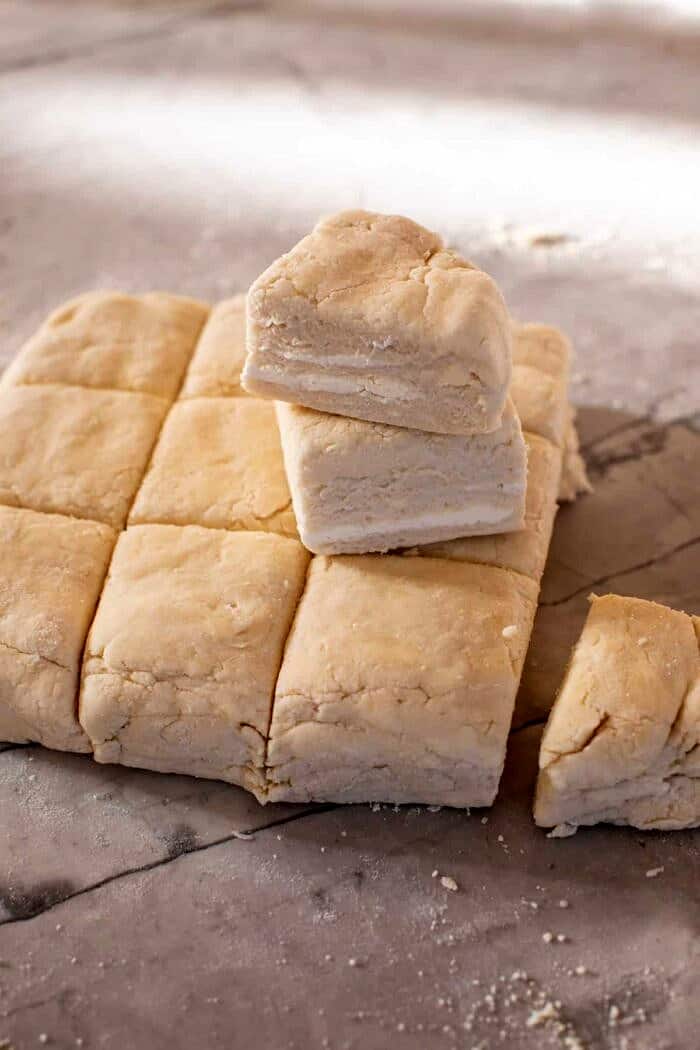 prep photo of Layered Cream Cheese Biscuits before baking