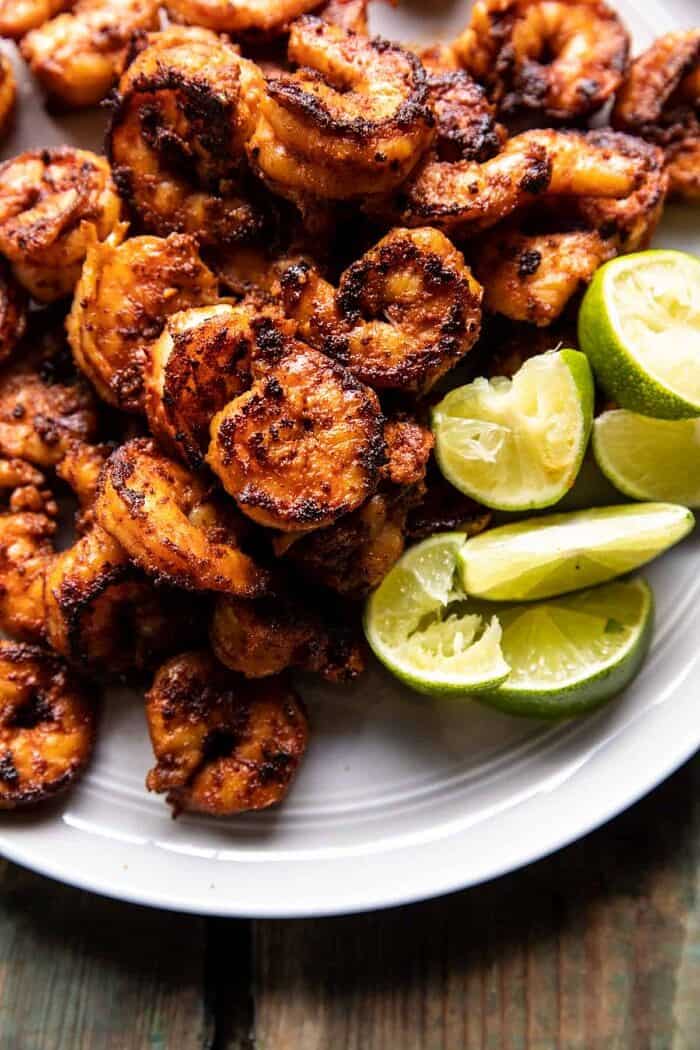 overhead photo of Chipotle BBQ Shrimp on plate after cooking