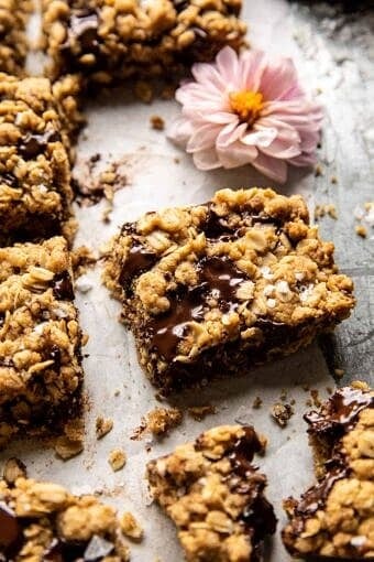 Healthier Dark Chocolate Chunk Oatmeal Cookie Bars | halfbakedharvest.com