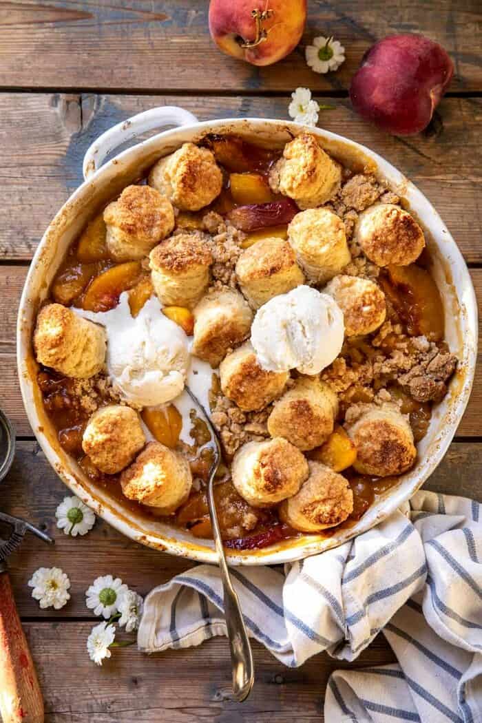 Southern Double Crusted Cinnamon Sugar Peach Cobbler | halfbakedharvest.com