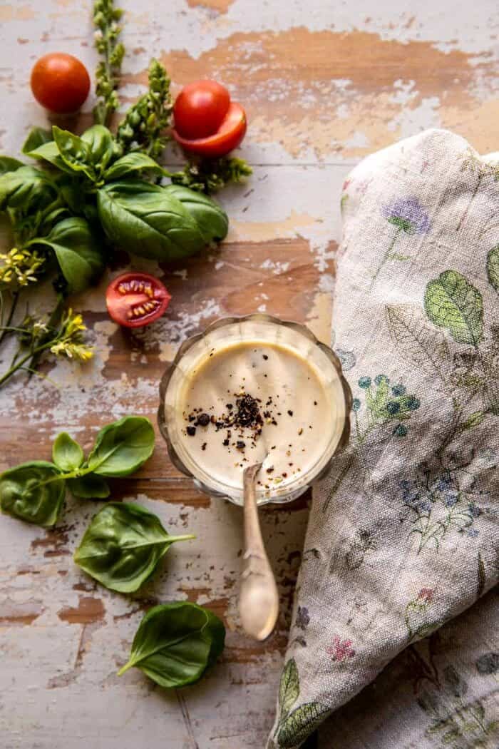 overhead photo of tahini dressing